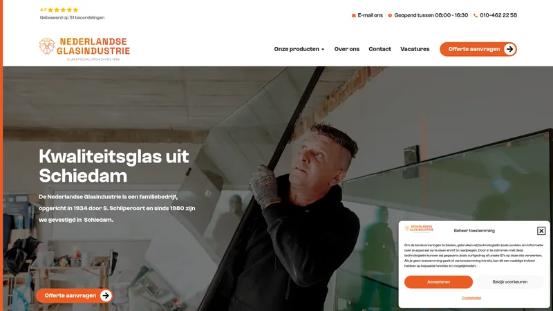 Website van Nederlandse Glasindustrie