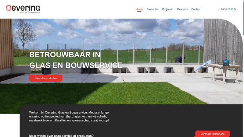 Website van Oevering Glas en Bouwservice
