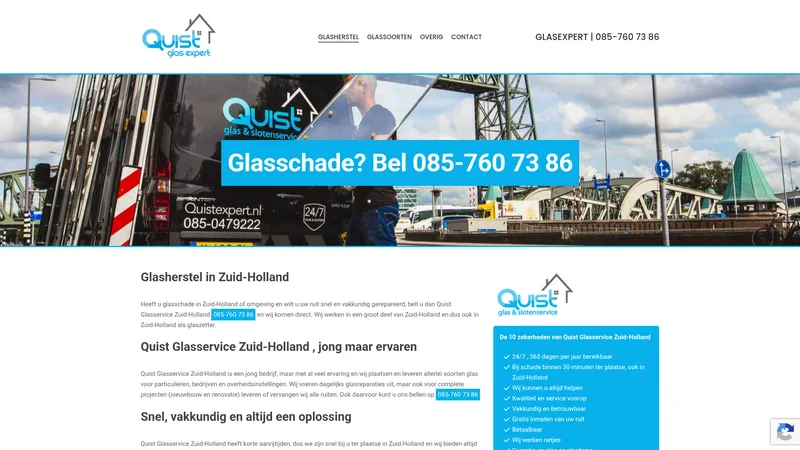 Website van Quist Glas Expert