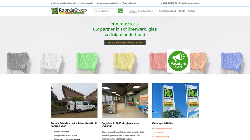 Website van RoordaGroep Schilders, Glaszetters & Totaal Onderhoud