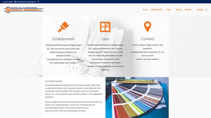 Website van Schilders-, Glas-/Afwerk.bedr.Hoogvliet Wageningen B.V.
