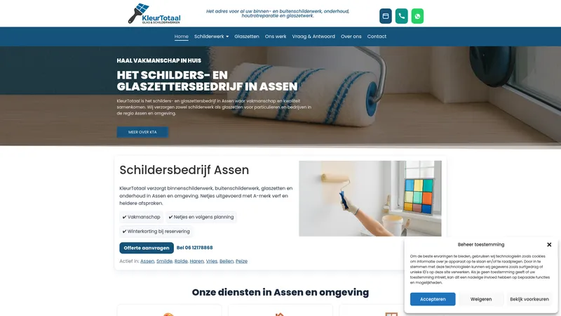 Website van Schildersbedrijf en Glaszetter Assen | KleurTotaal