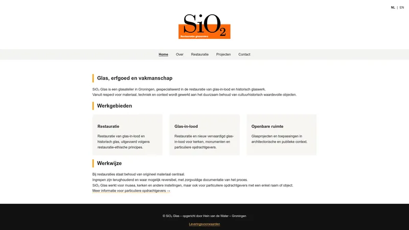 Website van Sio2 Werkplaats voor Glas & Keramische Vormgeving