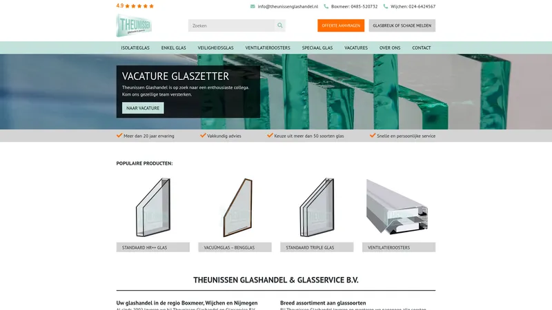 Website van Theunissen glashandel & glasservice - Wijchen