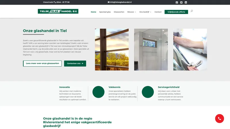 Website van Tielse Glashandel B.V.