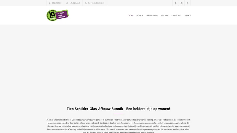 Website van Tien Schilder-Glas-Afbouw Bunnik vof
