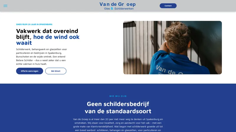 Website van Van de Groep Glas & Schilderwerken