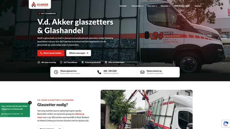 Website van Van den Akker Glaszetters & Glashandel