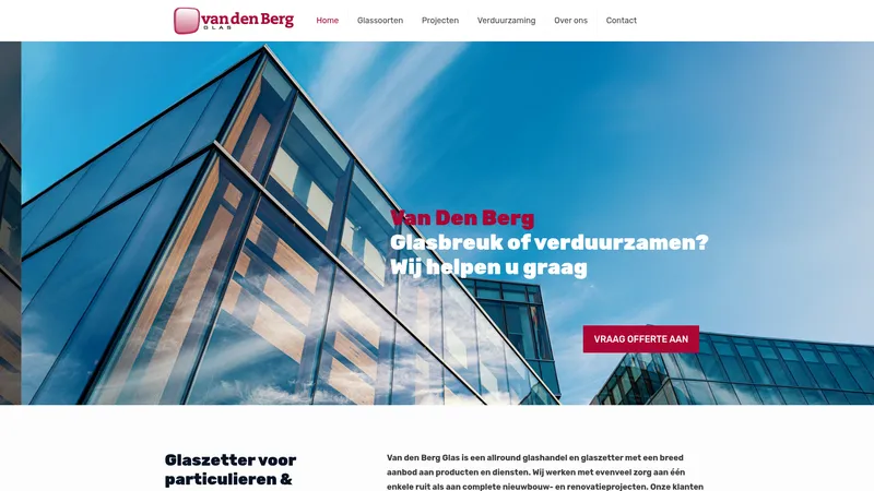 Website van Van den Berg Glas