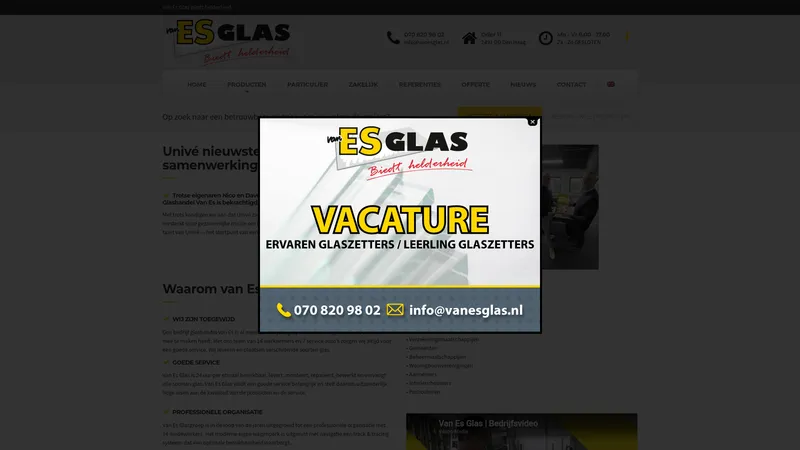 Website van van Es Glas