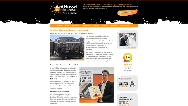 Website van Van Hussel Schilderwerken B.V.