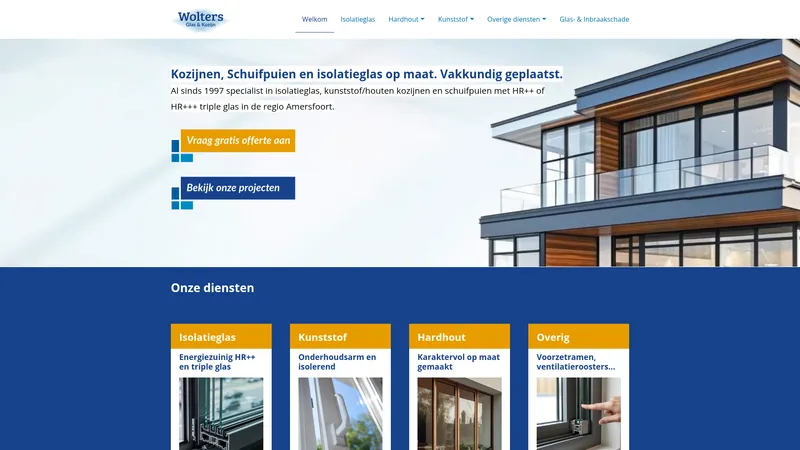 Website van Wolters Glas & Kozijn